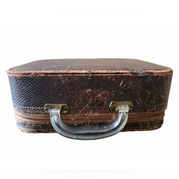 Vintage Cosmetics Case Brown Leather with Clear Handle, Fair Condition - Picture 2 of 9